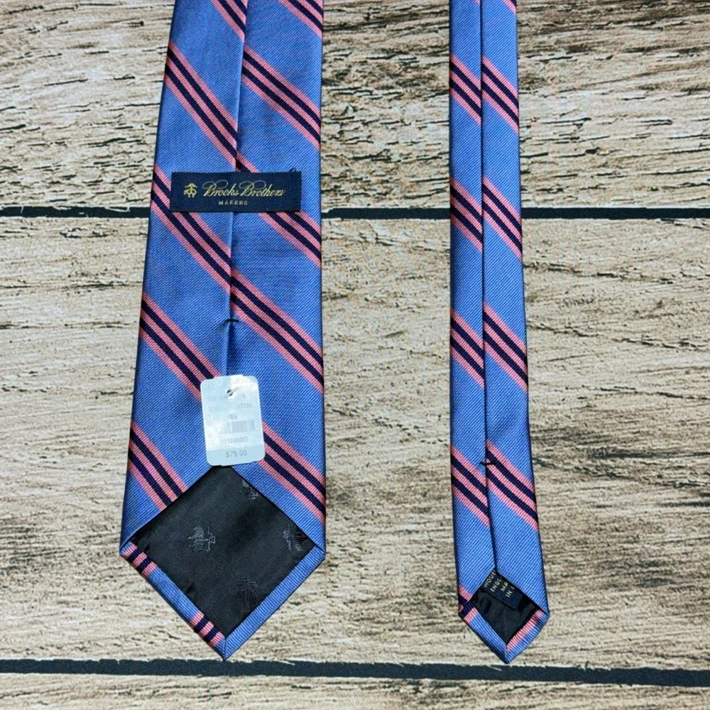 Brooks Brothers Tie Repp Stripe Blue Pink Navy Makers Woven Silk NWT